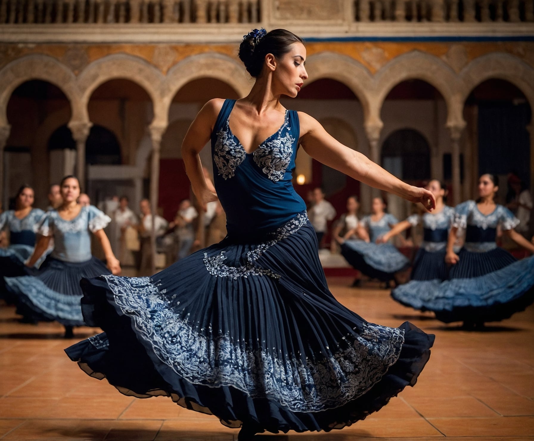 Grupo de estudiantes aprendiendo flamenco en Sevilla.